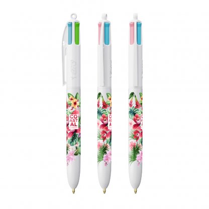 Stylo Bille 4 Couleurs Couleur Tendance BIC 4 COLOURS FASHION Blanc Avec Marquage Quadri