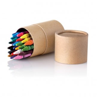 30 petits crayons de cire dans tube en carton publicitaire - ouvert - STRIPER