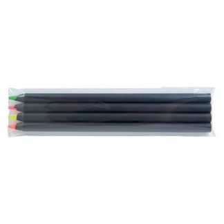 4 surligneurs fluo en bois certifié publicitaire - 17,6cm - FLUO 4 BLACK