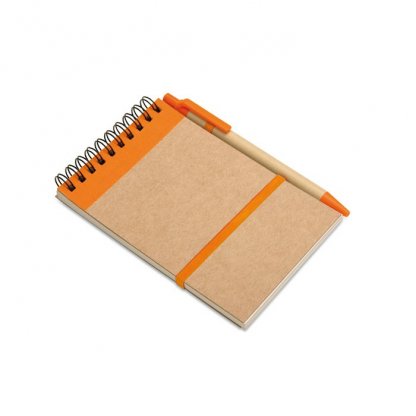 Bloc Notes A6 + Stylo En Carton Recyclé Publicitaire Orange SONORA