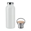 Bouteille Isotherme Publicitaire En Acier Inoxydable Et Bambou 500ml Blanc Ouvert HELSINKI