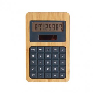 Calculatrice publicitaire de poche solaire en bambou et silicone - bleu marine - SILICAL