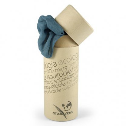 Foulard à Franges Publicitaire En Bambou Dans Boîte En Carton Recyclé Bleu MADRAS