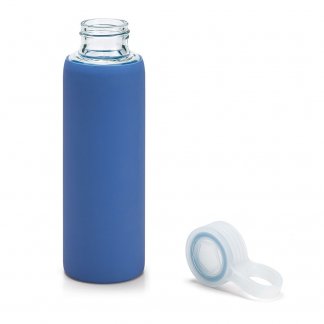 Gourde sport personnalisable en verre avec pochette silicone - 380ml - Bleu - DHABI