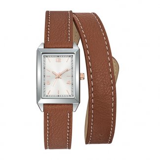 Montre dame promotionnelle avec bracelet double tour - Marron - ETREINTE