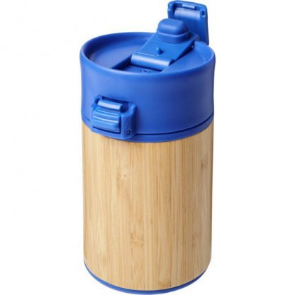 Mug Isotherme Publicitaire En Bambou Et Acier Inoxydable 200ml Bleu ARCA
