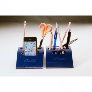 Organiseur de bureau publicitaire en cuir recyclé - bleu - ORGANIZ