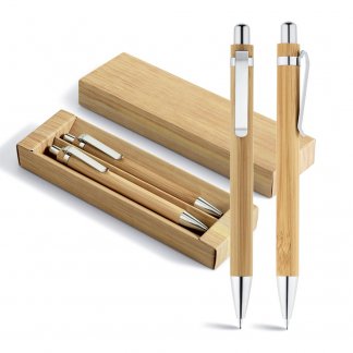 Parure stylo + porte-mines publicitaire en bambou - GREENY