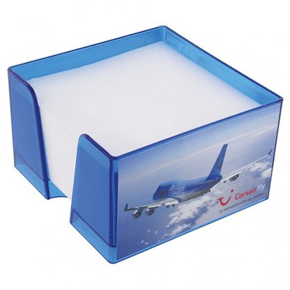 Porte Bloc Note Cube Publicitaire En Plastique Polystyrène Cristal Bleu Avec Marquage Quadri CLASSIC