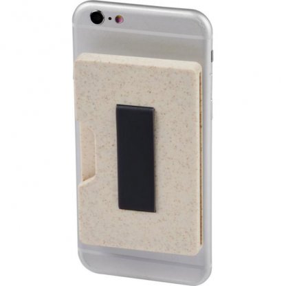 Porte Carte Publicitaire Anti RFID En Paille De Blé Et Polypropylène Beige Sangle GRASS