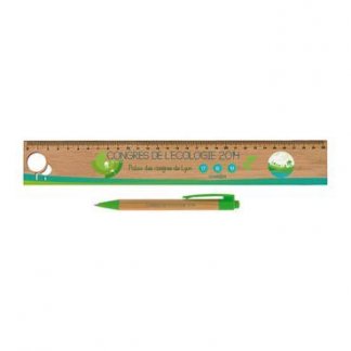 Set stylo et règle à votre forme en bambou - 30cm - BAMBOU KIT