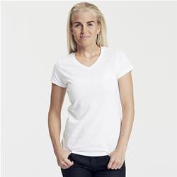 T Shirt Femme Ajusté Col V Publicitaire En Coton Biologique Manches Courtes Blanc V NECK LADIES