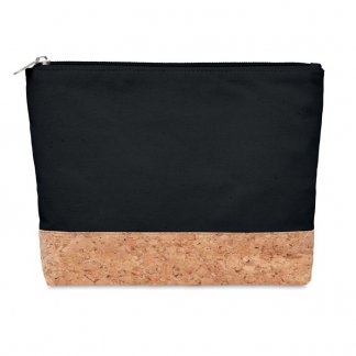 Trousse de voyage ou cosmétique personnalisable en coton et liège - Noir - PORTO BAG