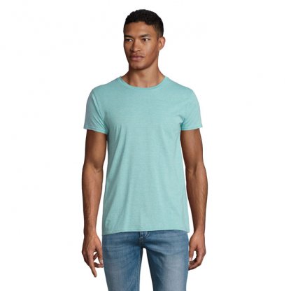 T Shirt Homme En Coton Bio 150g CRUSADER MEN T Shirt Bleu Mint Chiné De Face