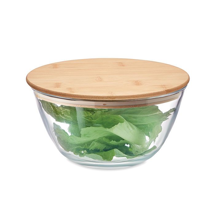 Bol à salade en verre avec couvercle en bambou - 1200ml - SALABAM