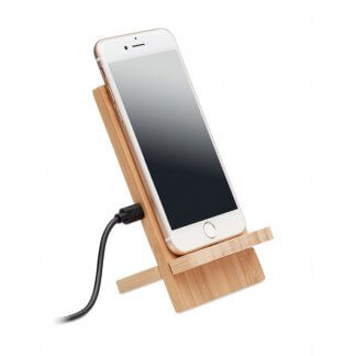 Chargeur promotionnel sans fil et support de téléphone en bambou - WHIPPY PLUS