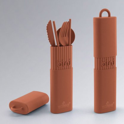 Set Couverts Réutilisables En Bioplastique BINI Terracotta Avec Logo Vertlapub
