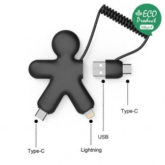 Câble De Charge Multi Connecteurs Publicitaire En ABS Biodégradable MR BIO Noir