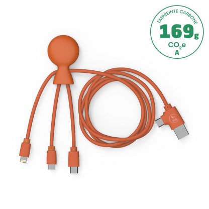 Câble De Charge Multi Connecteurs En ABS Biodégradable Et PET Recyclé OCTOPUS LONG Orange