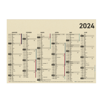 Sous-main papier avec calendrier 2024, L 55 x H 40,5 cm noir sur