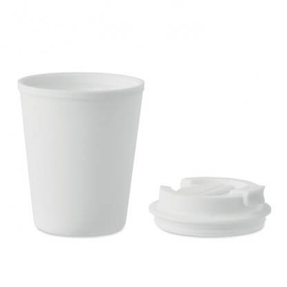 Mug Double Paroi En Plastique Recyclé 300ml TRIDUS Blanc Gobelet Ouvert