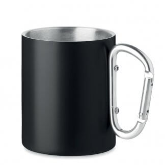 Mug publicitaire avec poignée mousqueton en acier inoxydable - 300ml - TRUMBA