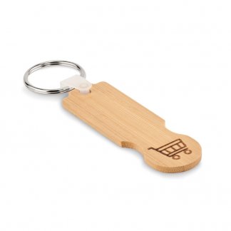 Porte-clés en bambou personnalisable avec jeton en euros - COMPRAS