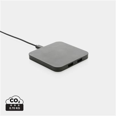 Chargeur Sans Fil Avec Ports USB En Plastique Recyclé 10W BIRO Noir Co2