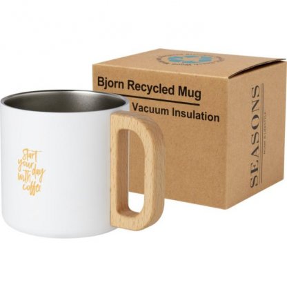 Mug Double Paroi En Acier Inoxydable Recyclé 360ml BJORN Blanc Avec Marquage