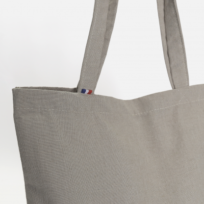 Tote Bag En Coton Recyclé Imitation Lin 180g 36x40cm LINO Détail Coutures Et Ruban Tricolore