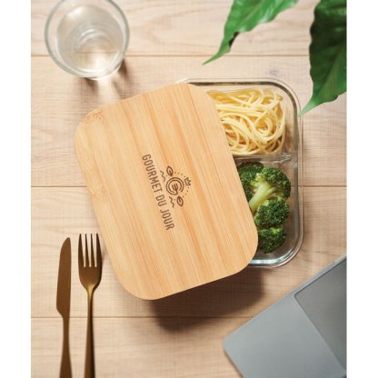 Boîte Repas En Verre Avec Compartiments Et Couvercle Bambou 800ml TUNDRA 3 Logo