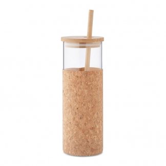Gobelet personnalisable réutilisable en verre avec couvercle et paille en bambou - 450ml - MOLUNGE