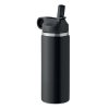 Gourde Isotherme En Inox Recyclé Avec Poignée 500ml IVALO Noir Ouvert