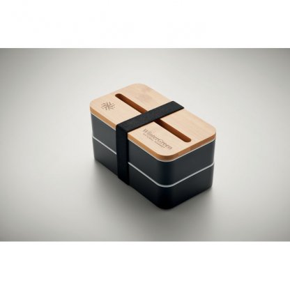 Lunch Box En Plastique Recyclé Et Bambou à 2 Niveaux 400ml X 2 WINT Noir Fermé Logo