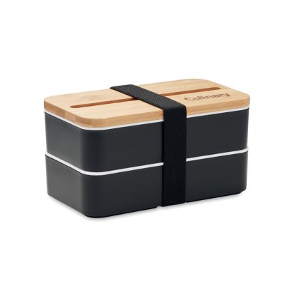 Lunch Box En Plastique Recyclé Et Bambou à 2 Niveaux 400ml X 2 WINT Noir Logo