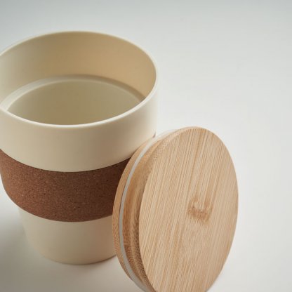 Mug En Plastique Recyclé Et Bambou 300ml GALAO Beige Ouvert