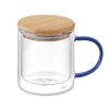 Mug Double Paroi En Verre Et Bambou 300ml FARBI Anse Bleu Mug Double Paroi En Verre Et Bambou 300ml FARBI Anse Bleu