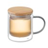 Mug Double Paroi En Verre Et Bambou 300ml FARBI Gris Et Rempli Mug Double Paroi En Verre Et Bambou 300ml FARBI Gris Et Rempli