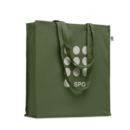 Sac Shopping Avec Soufflet En Coton Bio 220g 38x9x42cm BENTE Kaki Logo
