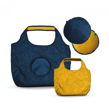 Sac Shopping Bicolore Pliable Et Reversible En PET Recyclé 50x35x16cm SHOBIS Bleu Marine Et Jaune Sans Marquage