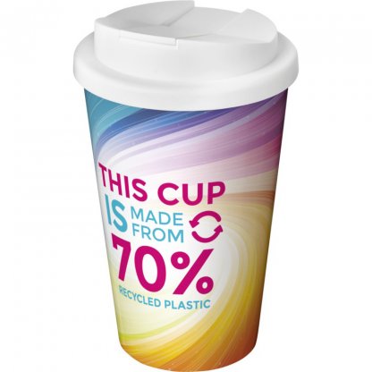 Mug Double Paroi 360 En Plastique Recyclé Avec Couvercle Anti Déversement 350ml Avec Couvercle Blanc