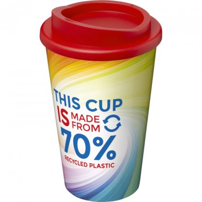 Mug Double Paroi En Plastique Recyclé 350ml Avec Couvercle Rouge