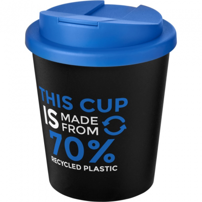 Mug Double Paroi En Plastique Recyclé Avec Couvercle Anti Déversement 250ml Couvercle Bleu Avec Marquage