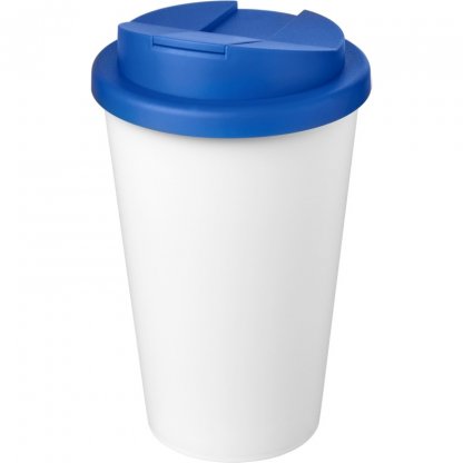 Mug Double Paroi En Plastique Recyclé Avec Couvercle Anti Déversement 350ml Blanc Couvercle Bleu