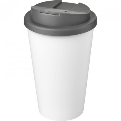 Mug Double Paroi En Plastique Recyclé Avec Couvercle Anti Déversement 350ml Blanc Couvercle Gris