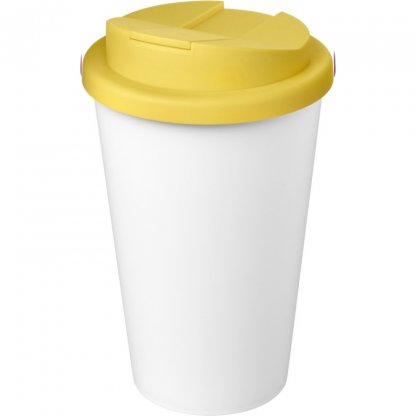 Mug Double Paroi En Plastique Recyclé Avec Couvercle Anti Déversement 350ml Blanc Couvercle Jaune