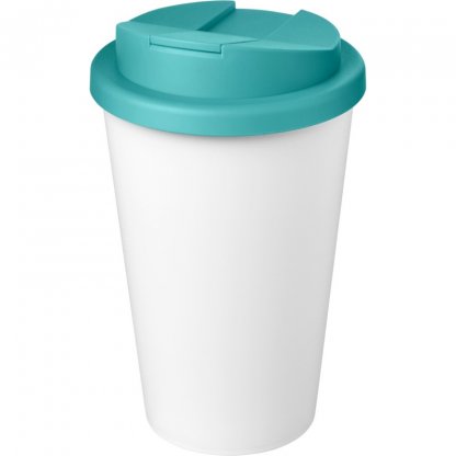 Mug Double Paroi En Plastique Recyclé Avec Couvercle Anti Déversement 350ml Blanc Couvercle Turquoise