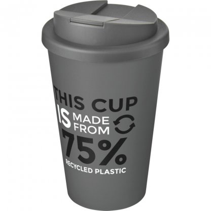 Mug Double Paroi En Plastique Recyclé Avec Couvercle Anti Déversement 350ml Gris Avec Marquage