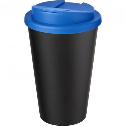 Mug Double Paroi En Plastique Recyclé Avec Couvercle Anti Déversement 350ml Noir Couvercle Bleu