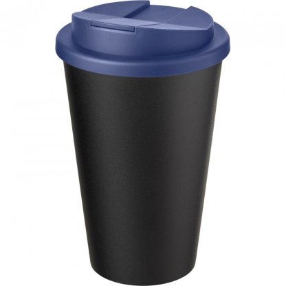 Mug Double Paroi En Plastique Recyclé Avec Couvercle Anti Déversement 350ml Noir Couvercle Bleu Marine